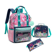 School backpack set for kindergarten with glittery Love theme and trasparent pocket