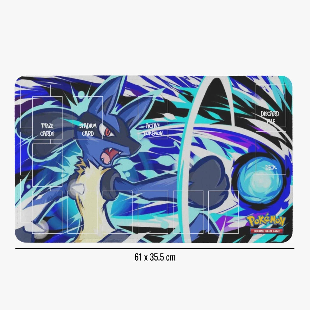 Pokémon trading card game playmat with a character design on a white background
