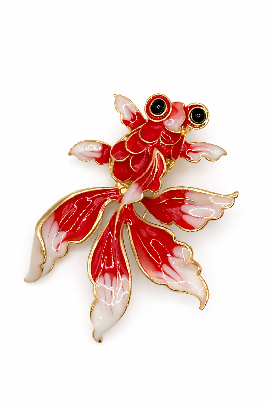 Lucky Red & White Enamel Goldfish Brooch Default Title Petit Détail Lebanon