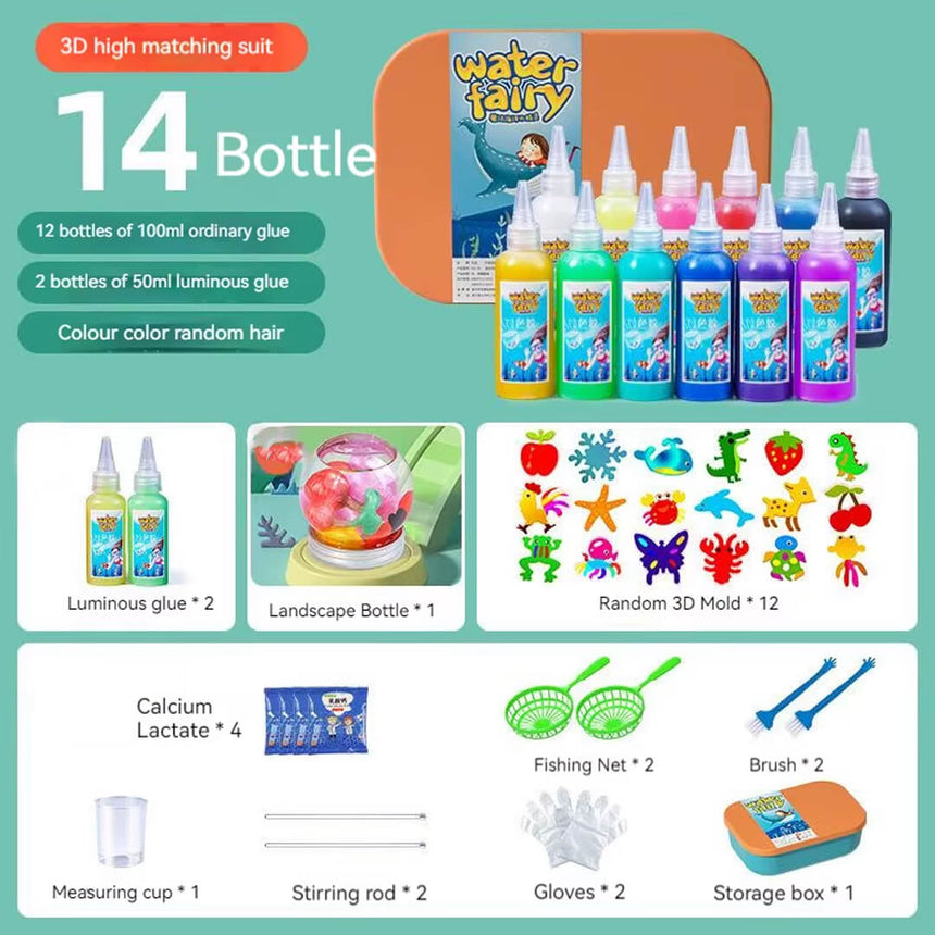 Kids Magic Gel 3D creation kit with colorful gel bottles and molds