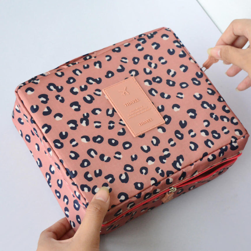 Portable Double Layer Makeup Organizer Bag Pattern-Peach