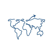 temporary tattoo of an outline of a world map with an airplane on a white background,