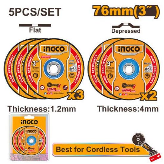 INGCO 5 Pcs metal cutting disc 76mm for small grinder