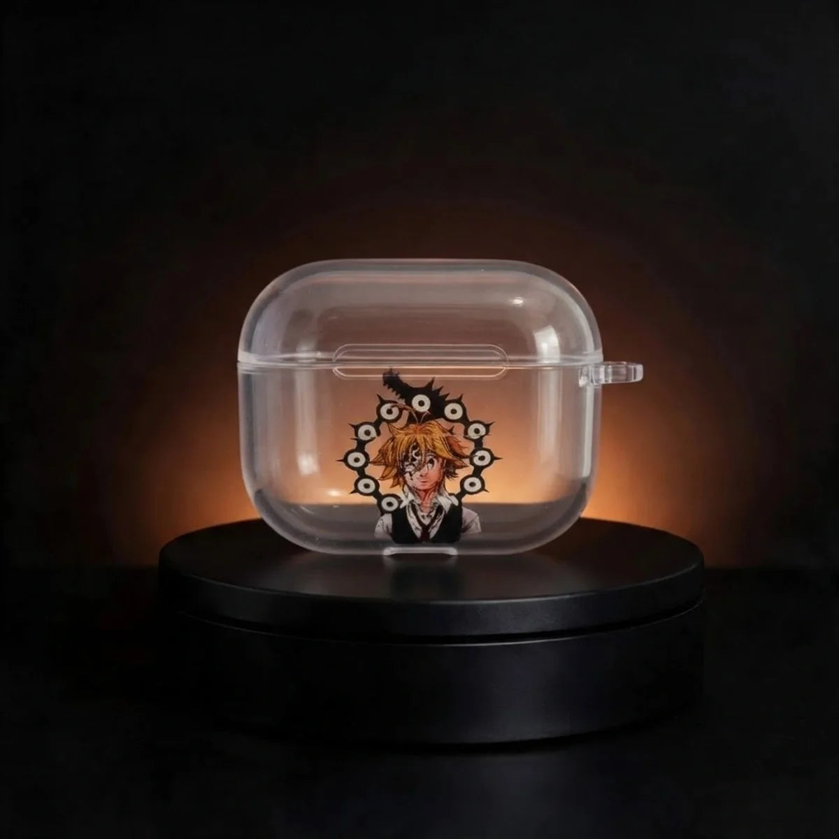 a clear transparent airpods case with meliodas from 7 deadly sins anime from inkbee store lebanon