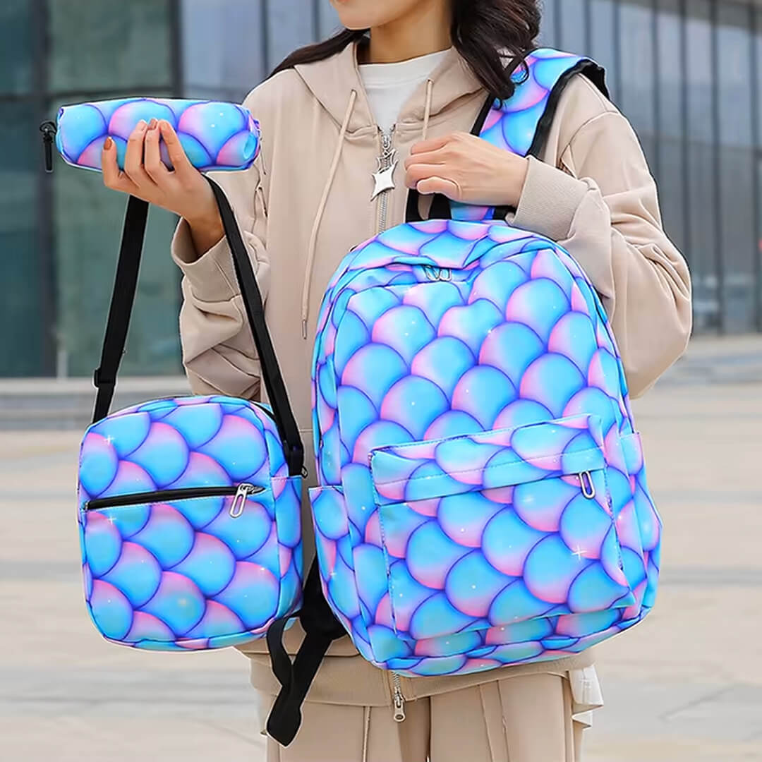 3-Piece Mermaid Backpack Set for Girls – School & Travel
