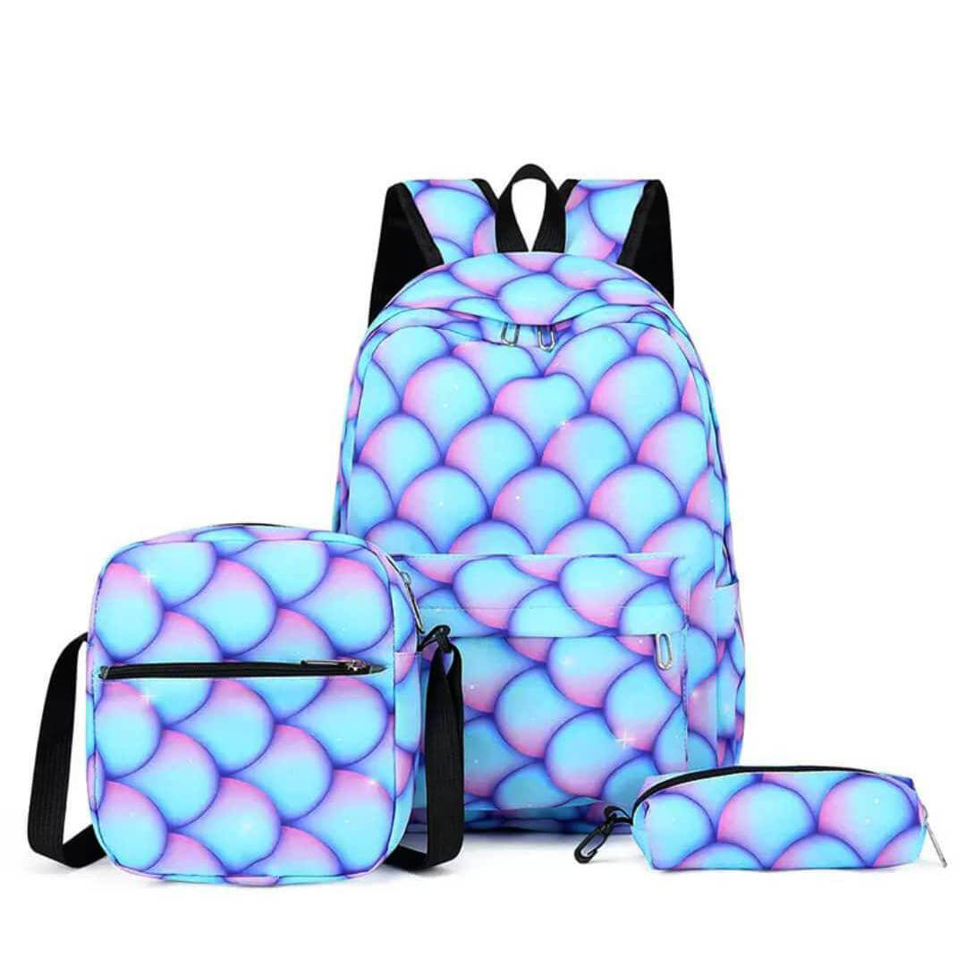 3-Piece Mermaid Backpack Set for Girls – School & Travel