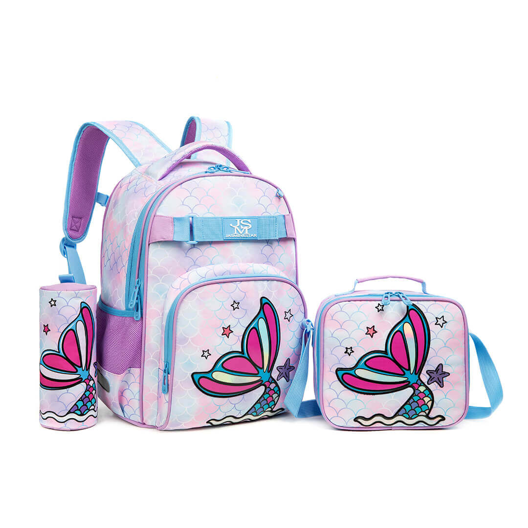 3-in-1 Pink Mermaid Pattern Backpack Set
