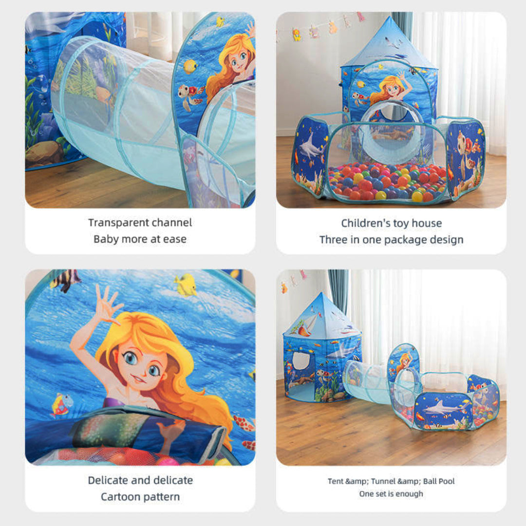 Portable Foldable 3 in 1 Kids Tent - Mermaid Theme