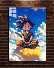 Dragon Ball Kid Goku metal poster, little Goku sitting on the Flying Nimbus in the sky