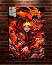 Naruto Kurama metal poster, Naruto in Nine Tails chakra with Kurama roaring behind him