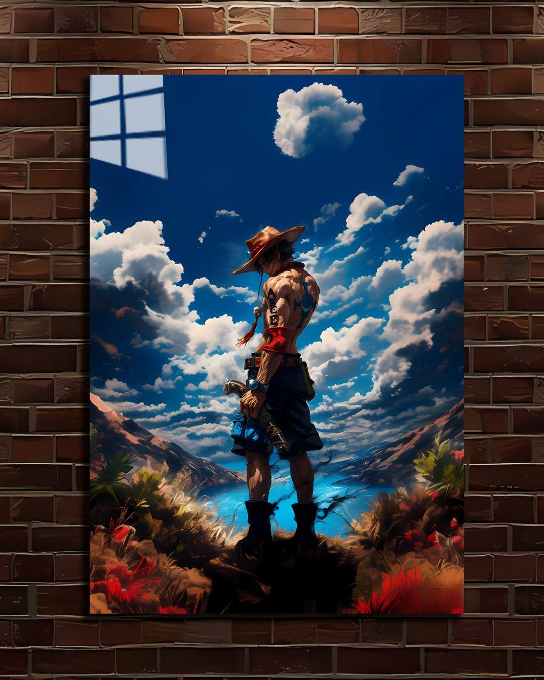 One Piece Ace metal poster, Ace standing above the clouds