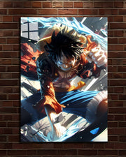 One Piece Luffy Gear metal poster, Luffy charging a punch in a storm of lightning