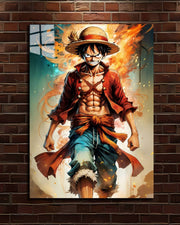 One Piece Luffy metal poster, Luffy walking out of the flames