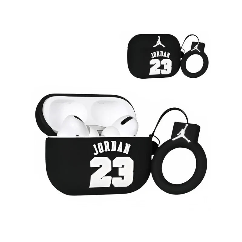 Black Jordan-themed earbud cases with '23' on a white background