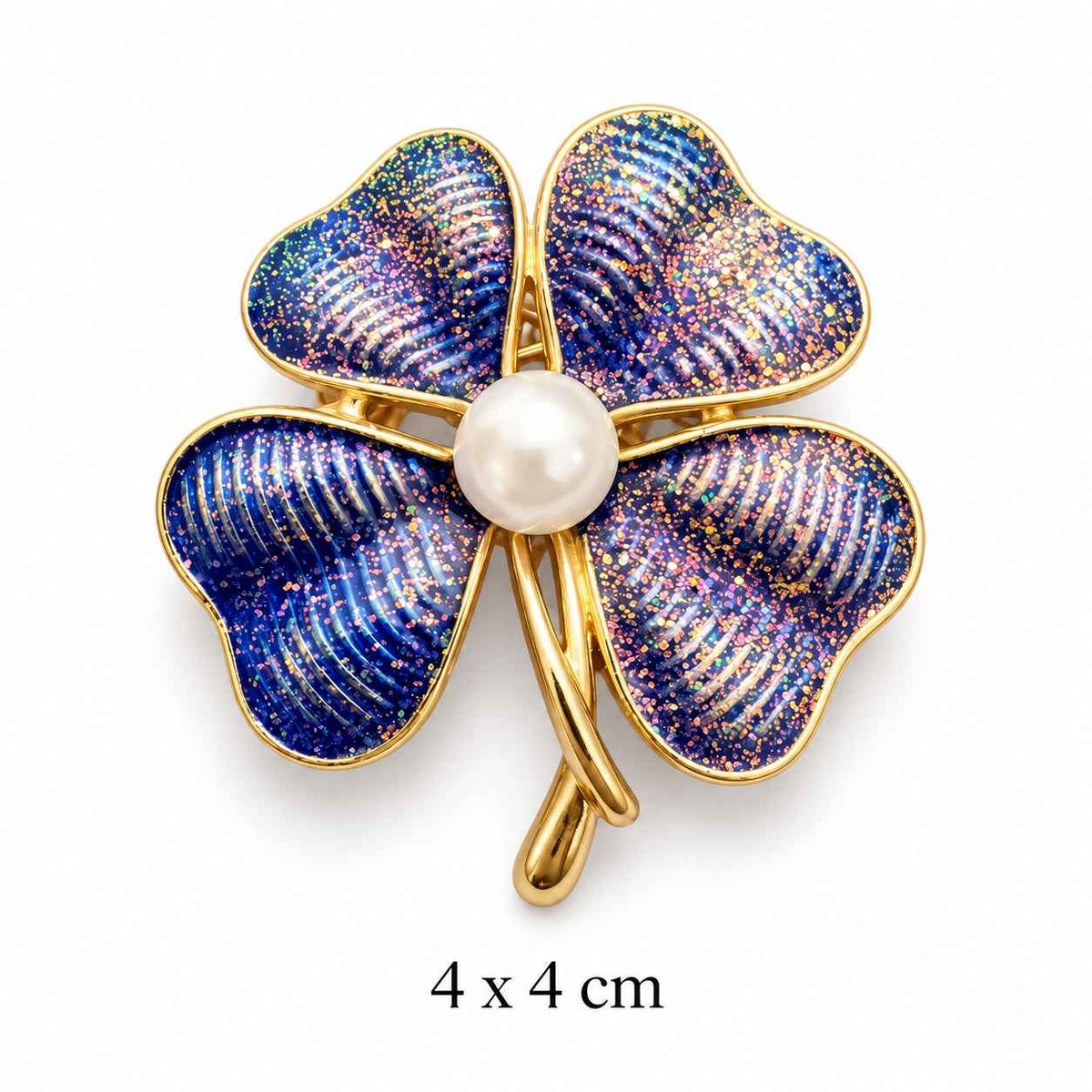 Midnight Blue Glitter Four-Leaf Clover Brooch Petit Détail Lebanon