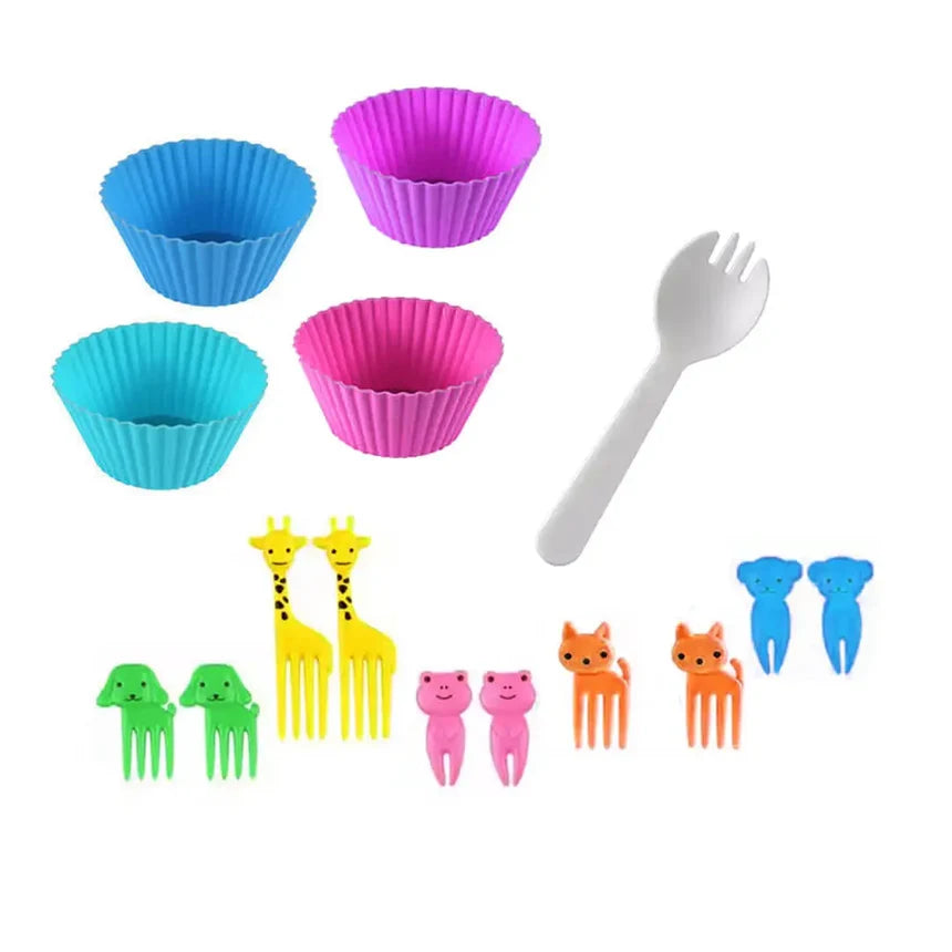 15-piece reusable animal fruit picks set with silicon cups