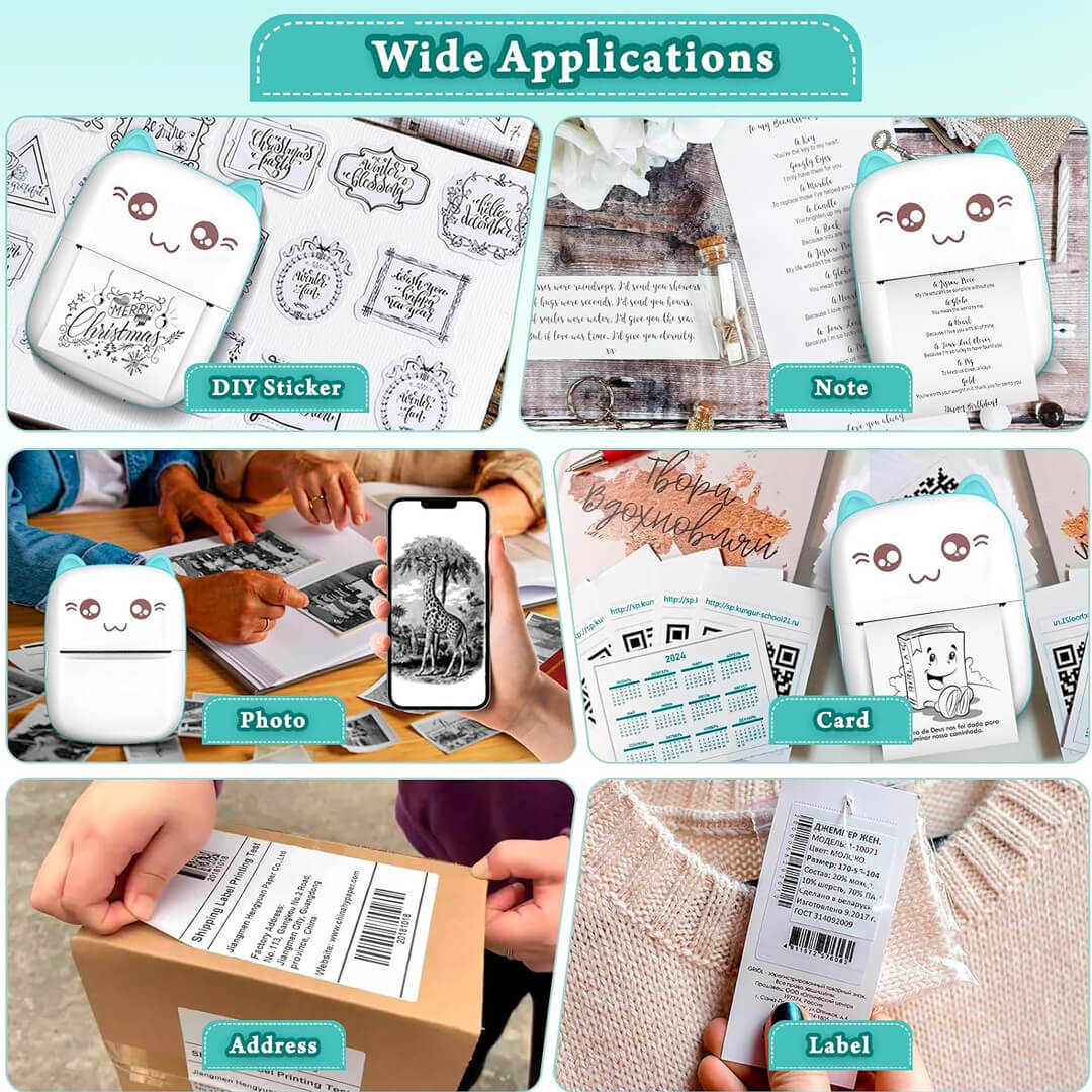 Portable mini thermal printer for notes and photos for kids