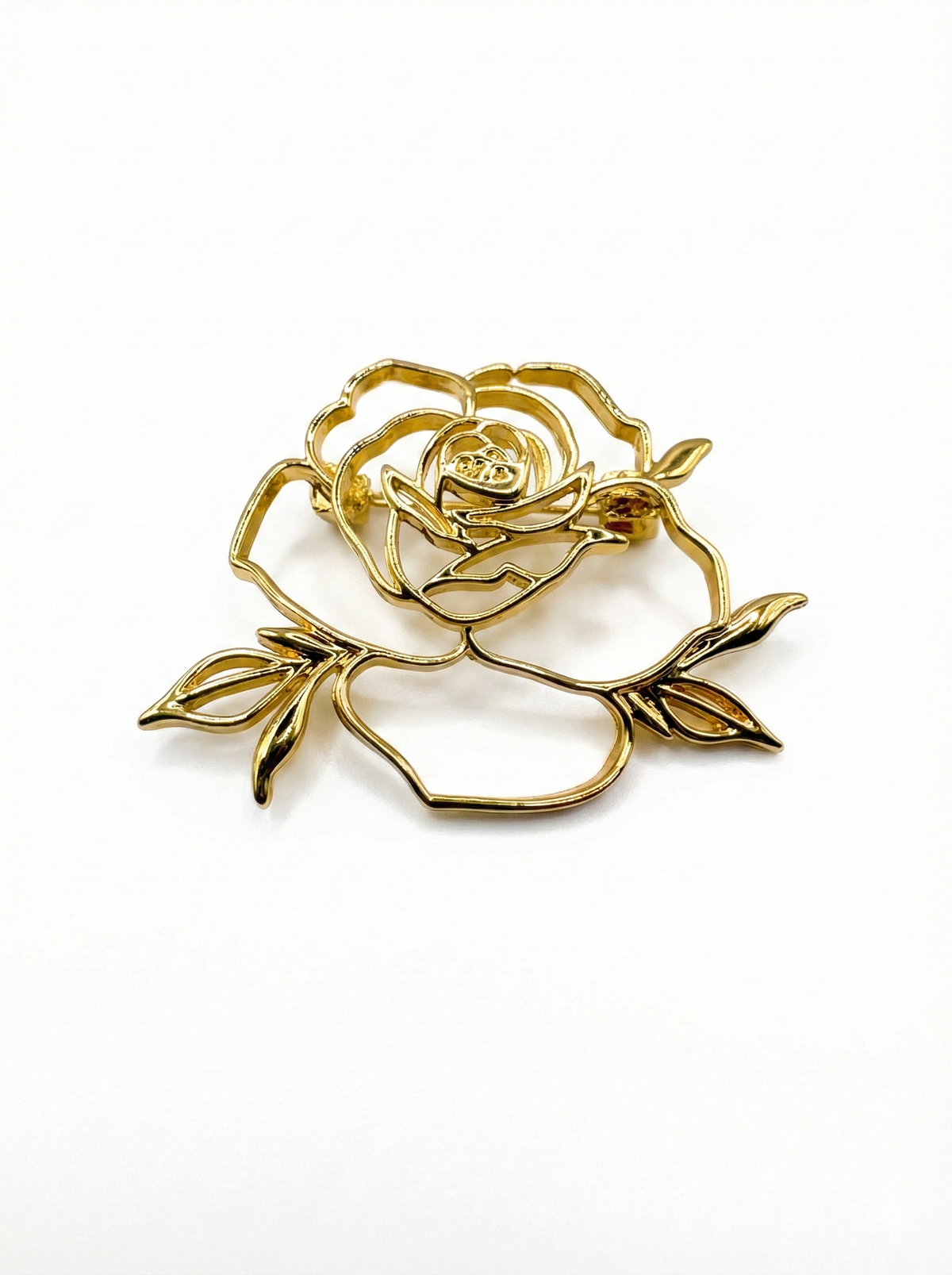 Minimalist Hollow Rose Brooch – Gold & Silver Gold Petit Détail Lebanon