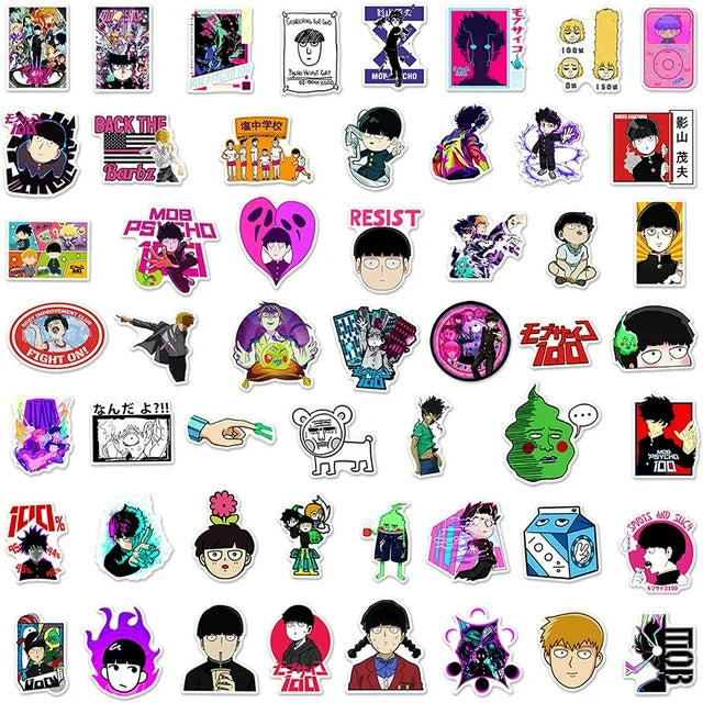 Collection of colorful stickers with various designs on a white background