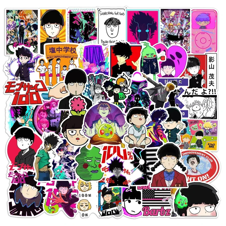 Collection of colorful anime-style stickers with various characters and designs.