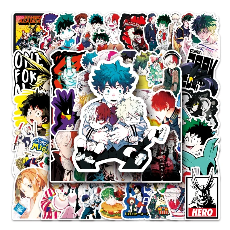 Collection of anime stickers featuring various characters and designs.
