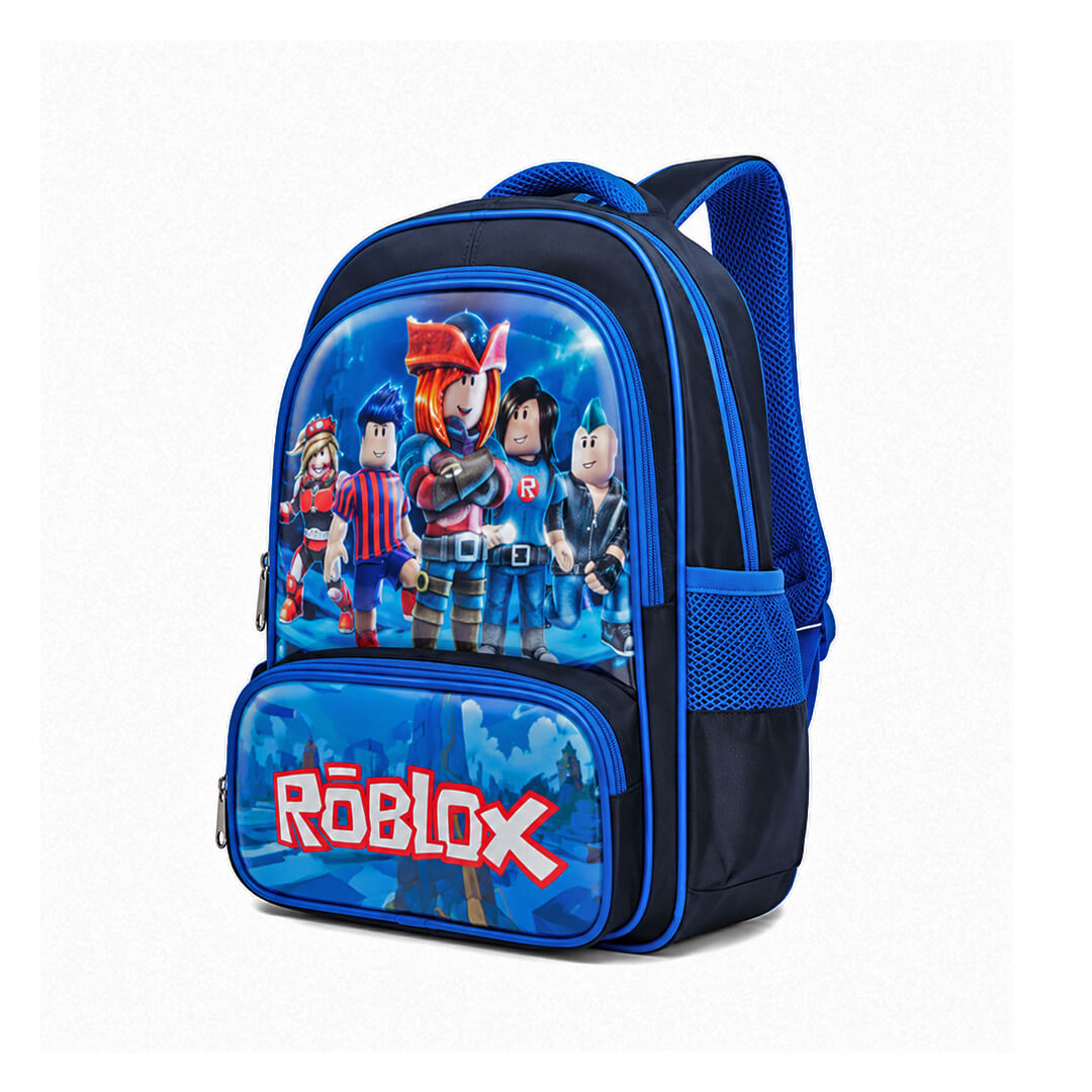 Kids blue gaming backpack with Roblox design