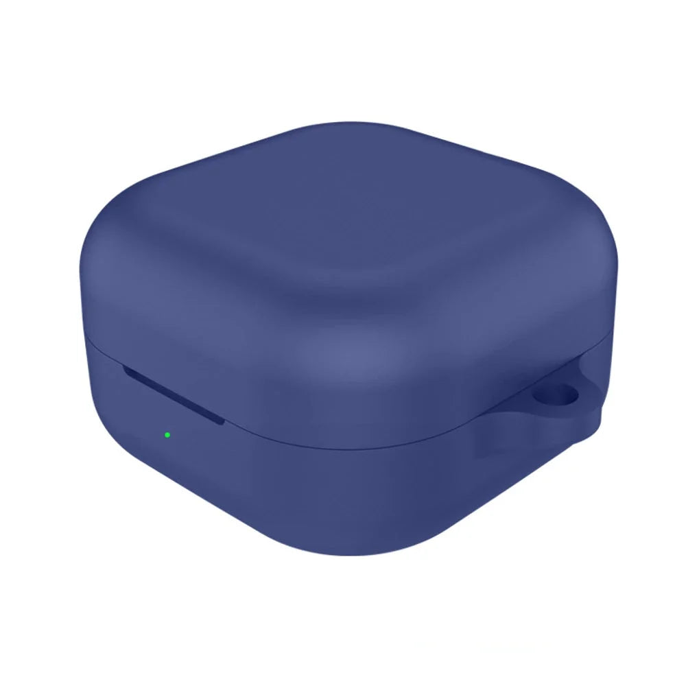 Blue wireless earbuds case on a white background