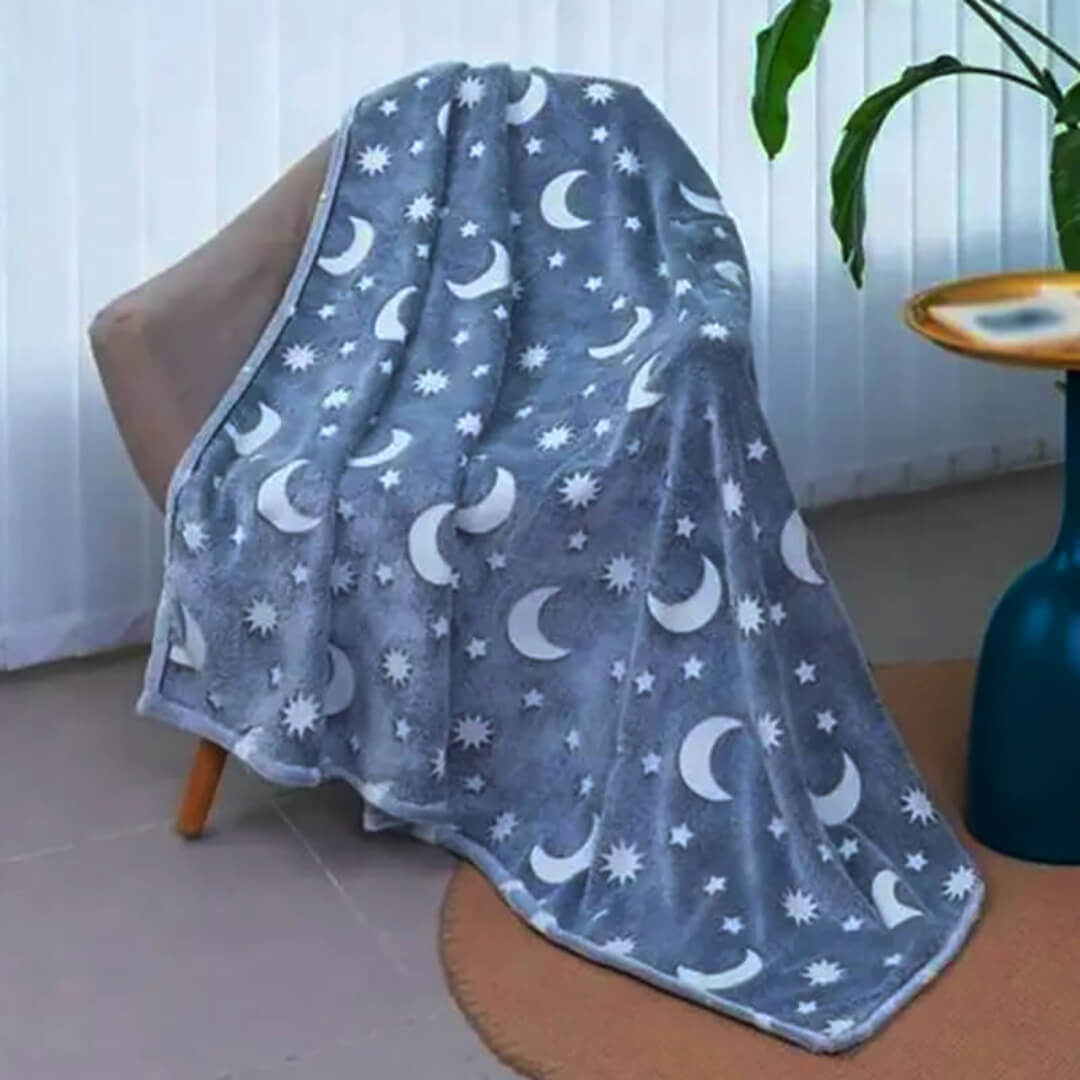 Soft navy plush blanket with glowing stars