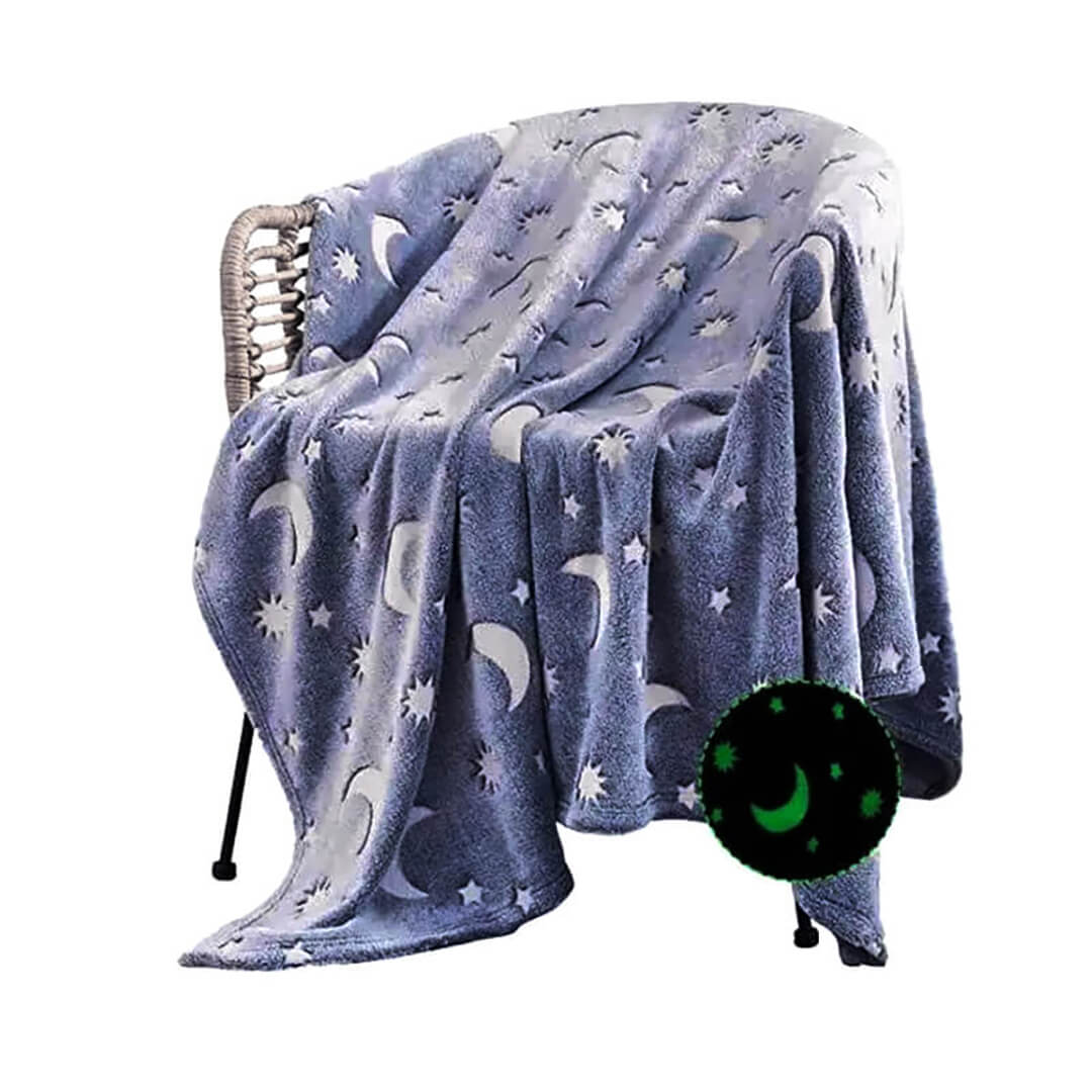 Navy stars and moons plush blanket for sleep.