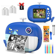 Navy Whale Instant Print Camera – 32GB & 6 Rolls Ink-Free Blue
