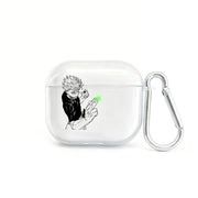 Clear air pod case with an illustration of a character holding a vape on a white background