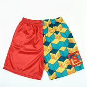 Colorful shorts with geometric pattern on a white background