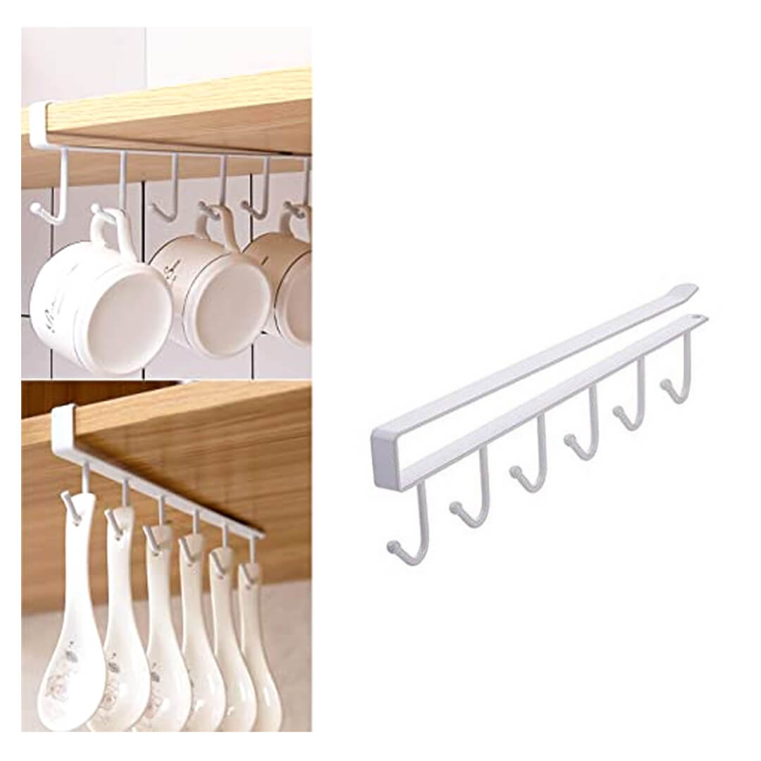  Metal under-shelf hook rack for cups, white