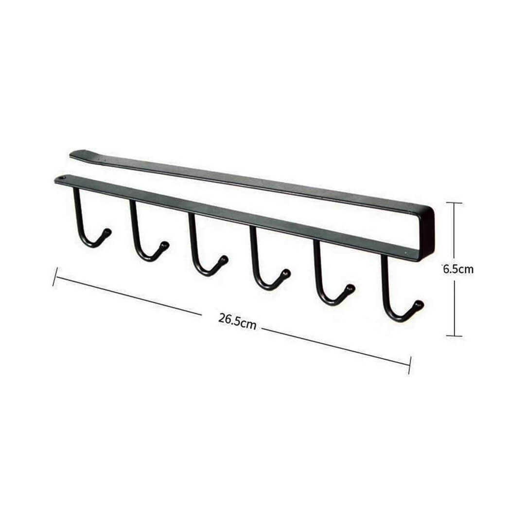 Black metal hook rack with dimensions 