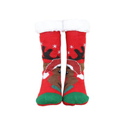 Red Christmas deer fleece socks for adults size 35-42