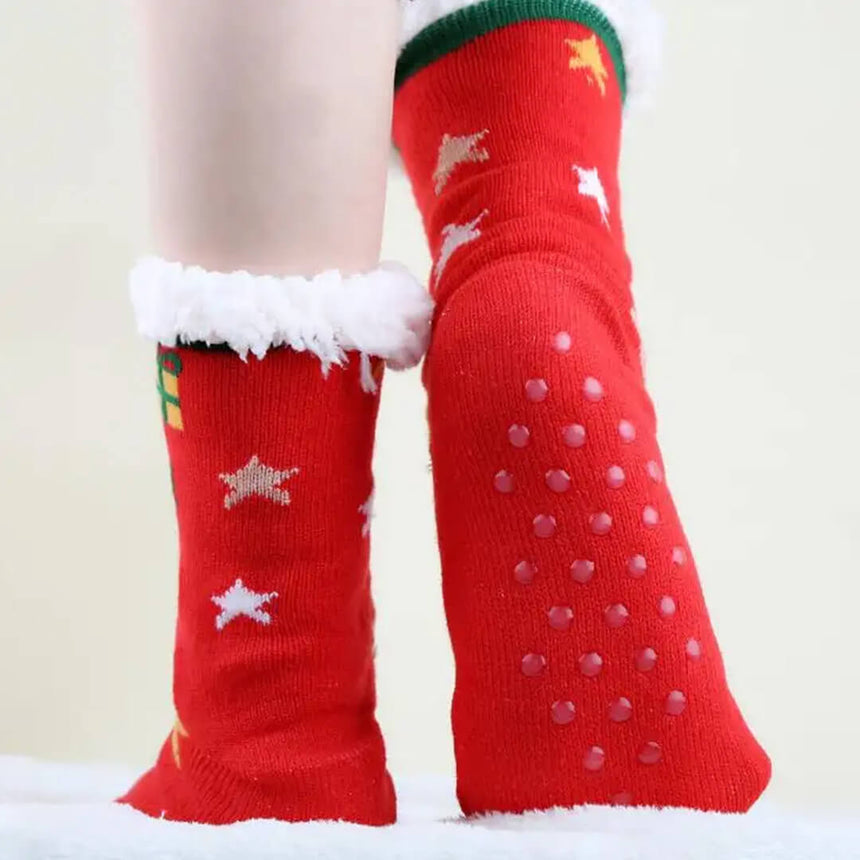 Adult winter fleece socks with festive Christmas deer pattern