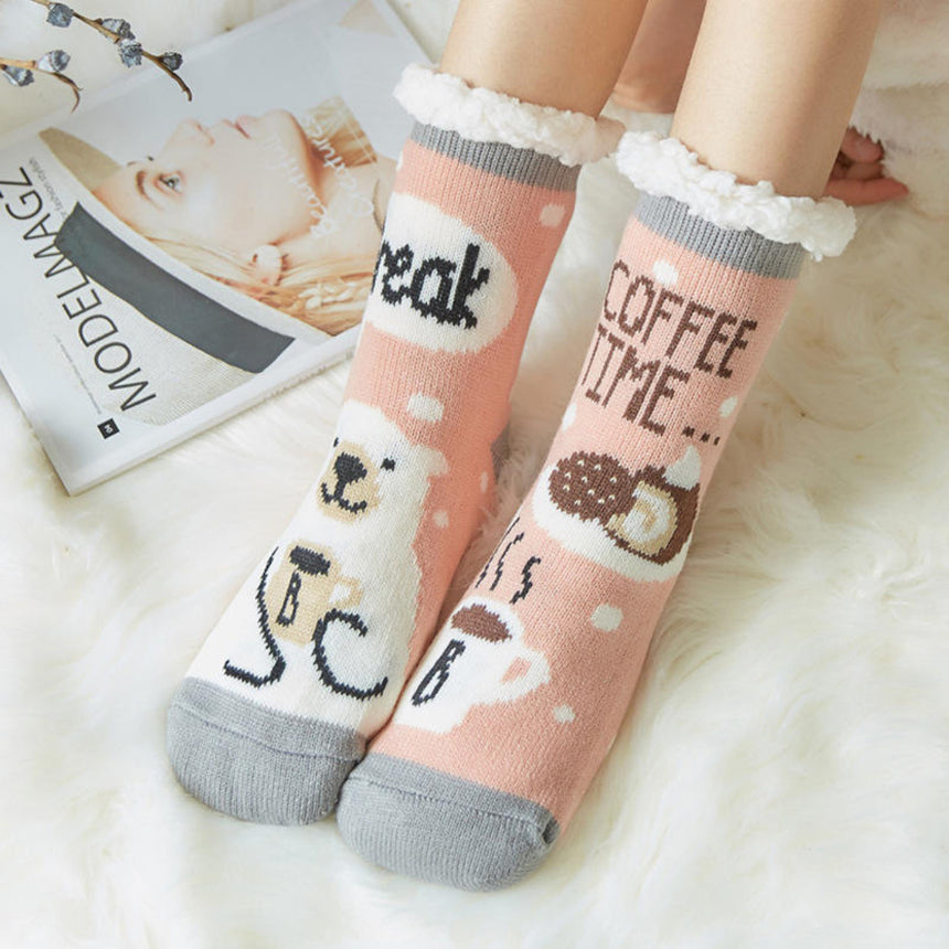 Non-Slip Warm Fleece Sleep Socks - Coffee time