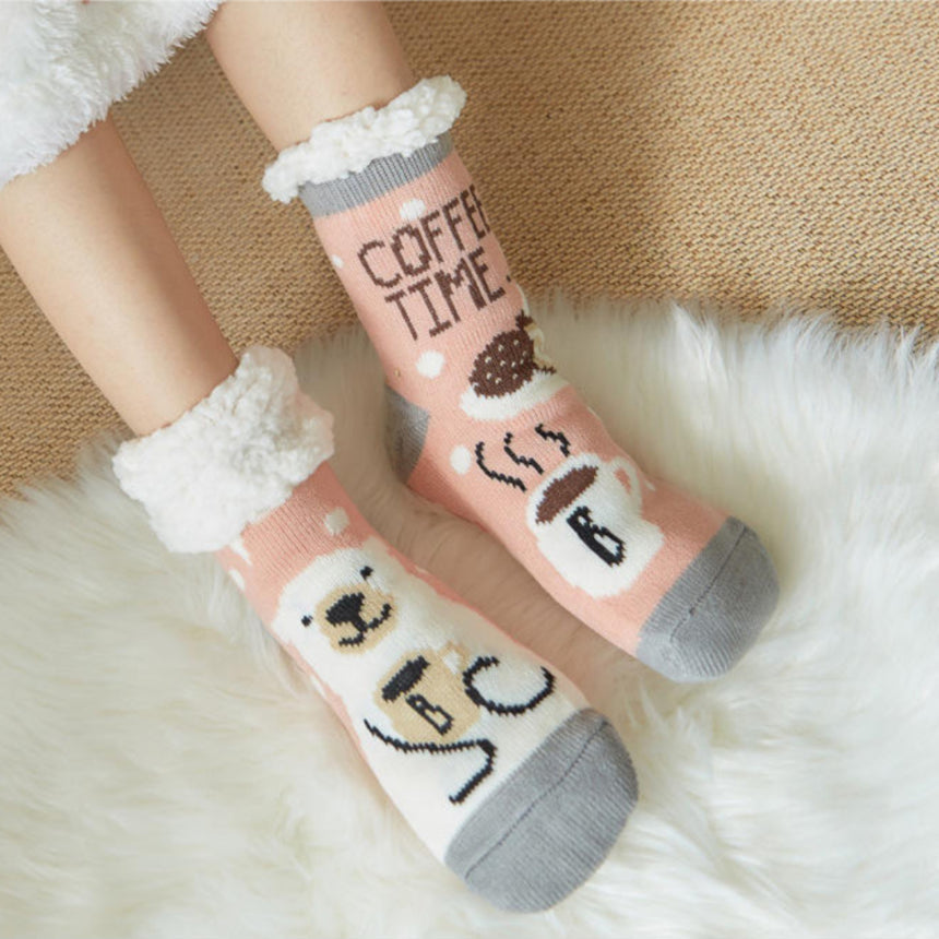 Non-Slip Warm Fleece Sleep Socks - Coffee time