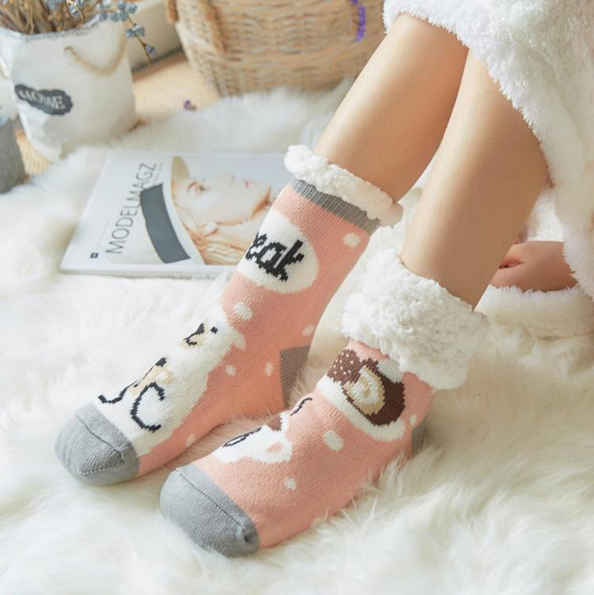 Non-Slip Warm Fleece Sleep Socks - Coffee time