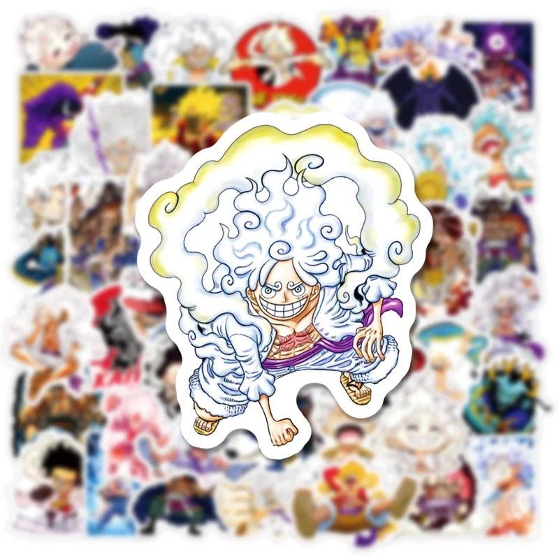 Sticker of an animated character with a colorful background featuring other characters.