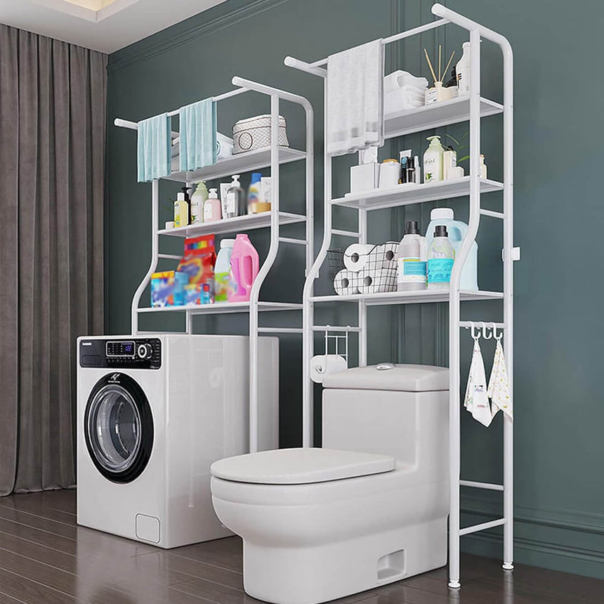 Space-saving over the toilet and washing machine shelves with towel hanger