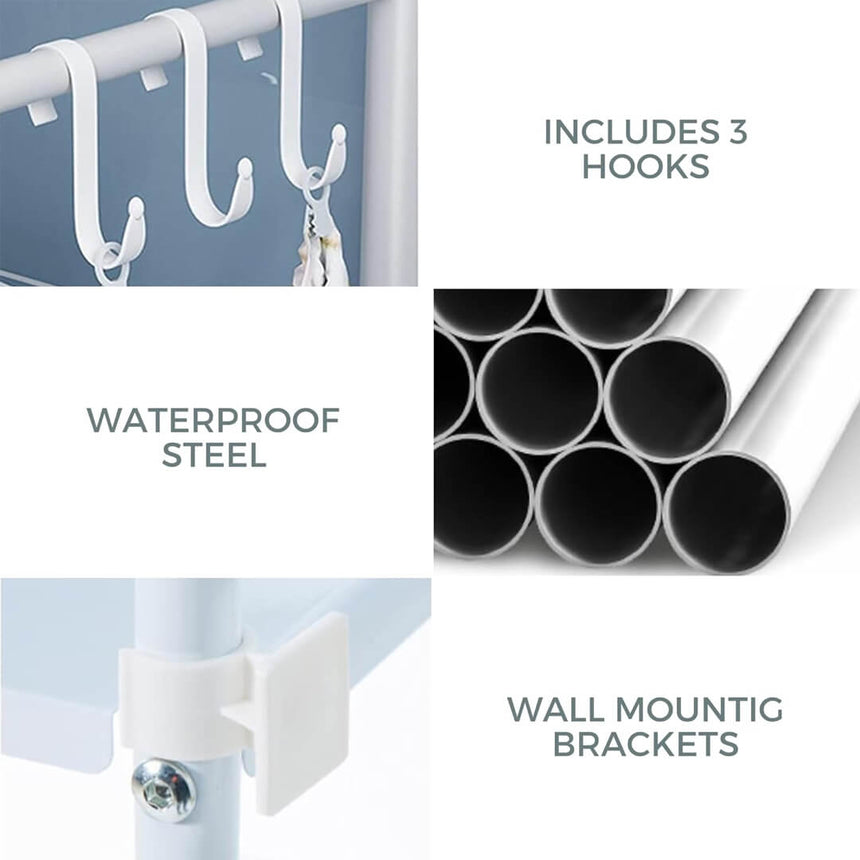 Bathroom and laundry area over washing machine rack storage solution