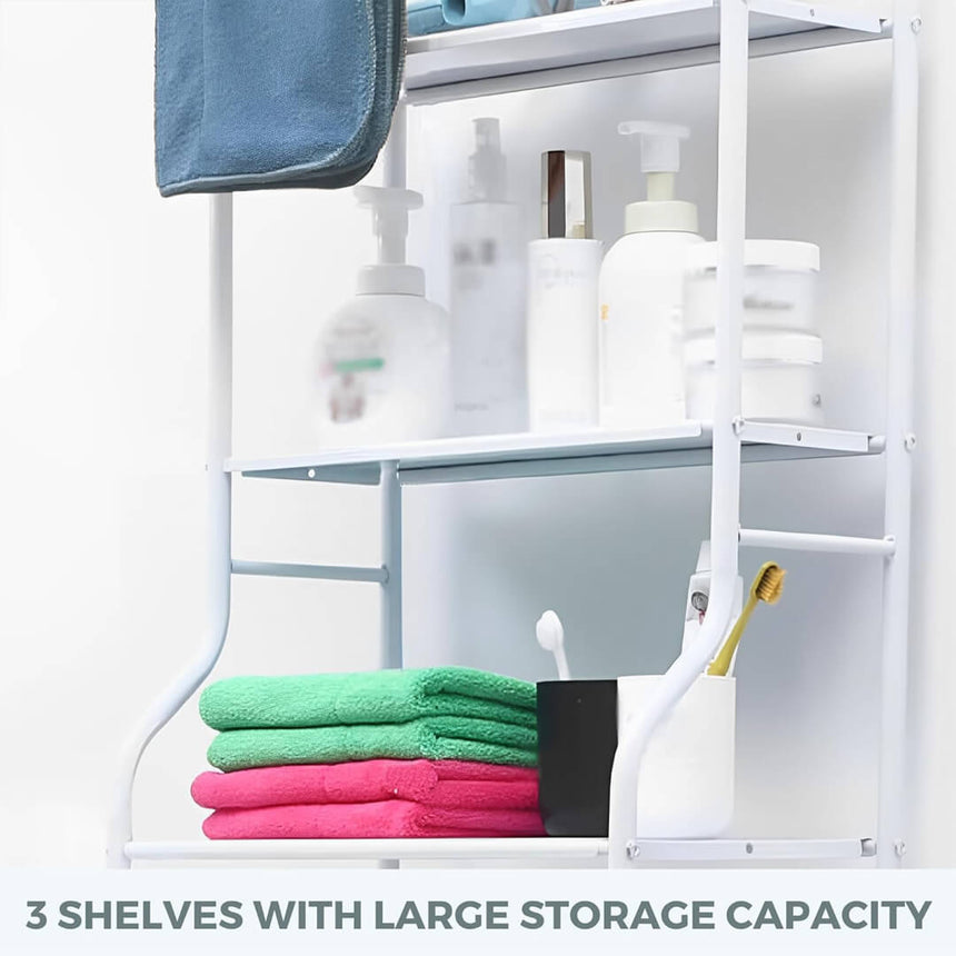 Over washing machine 3 metal shelves with large storage capacity
