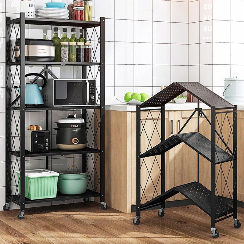 Foldable 5-Layer Metal Shelves with Wheels – White