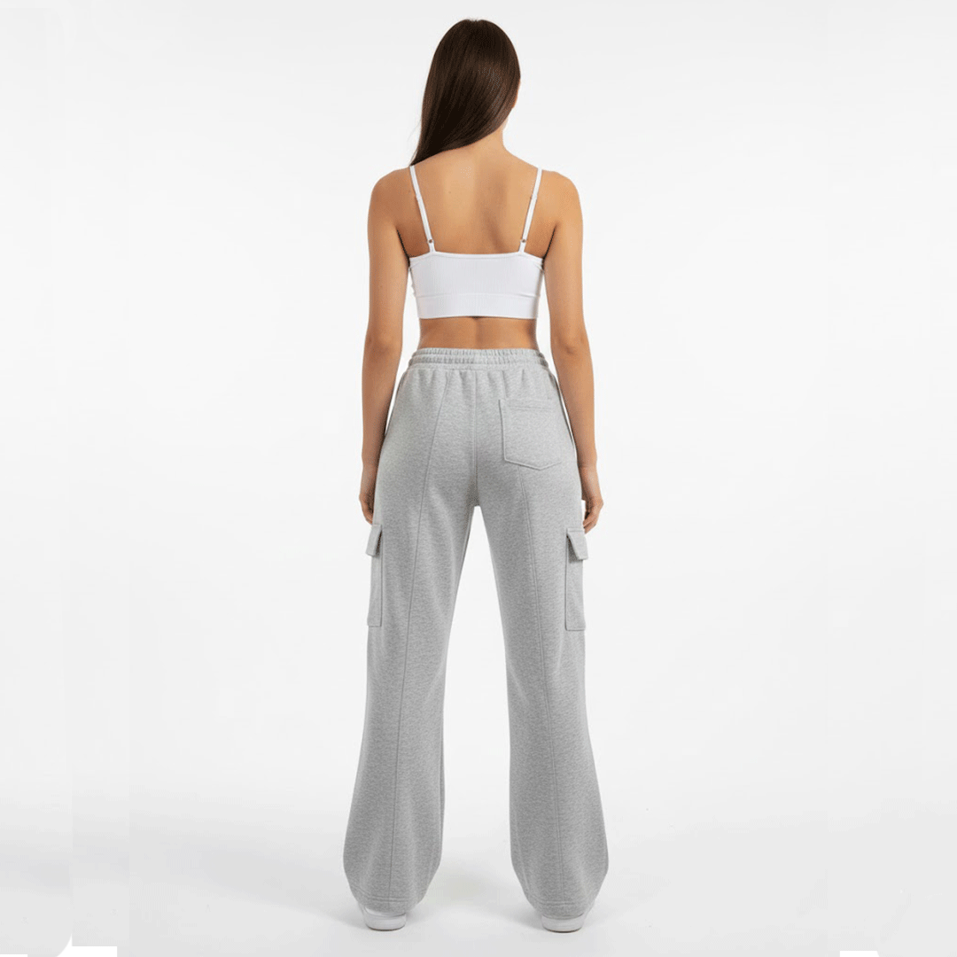 Flare Pants Grey Cotton Baggy With Pockets
