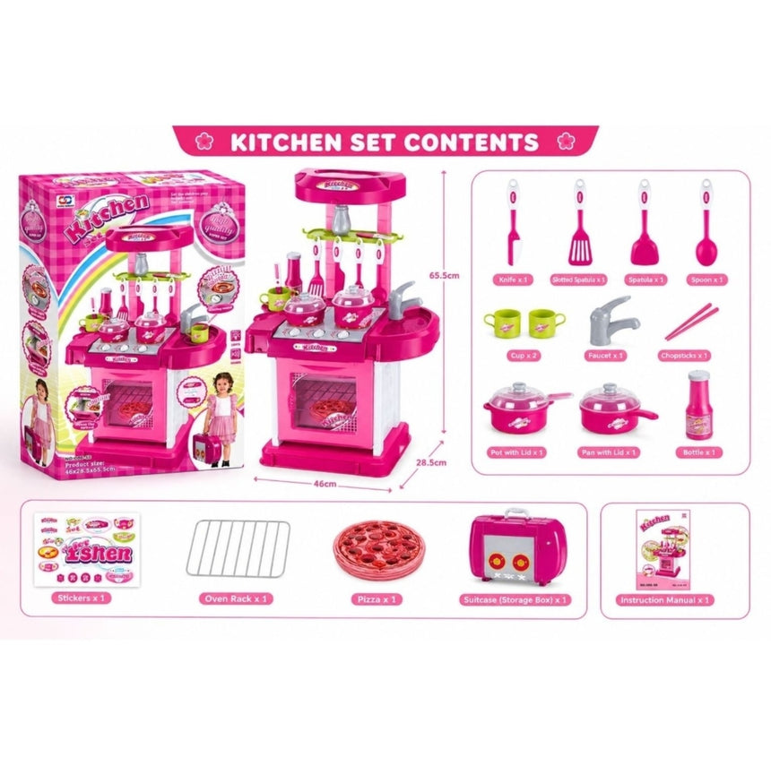 Pink kitchen toy contents details and product measurements