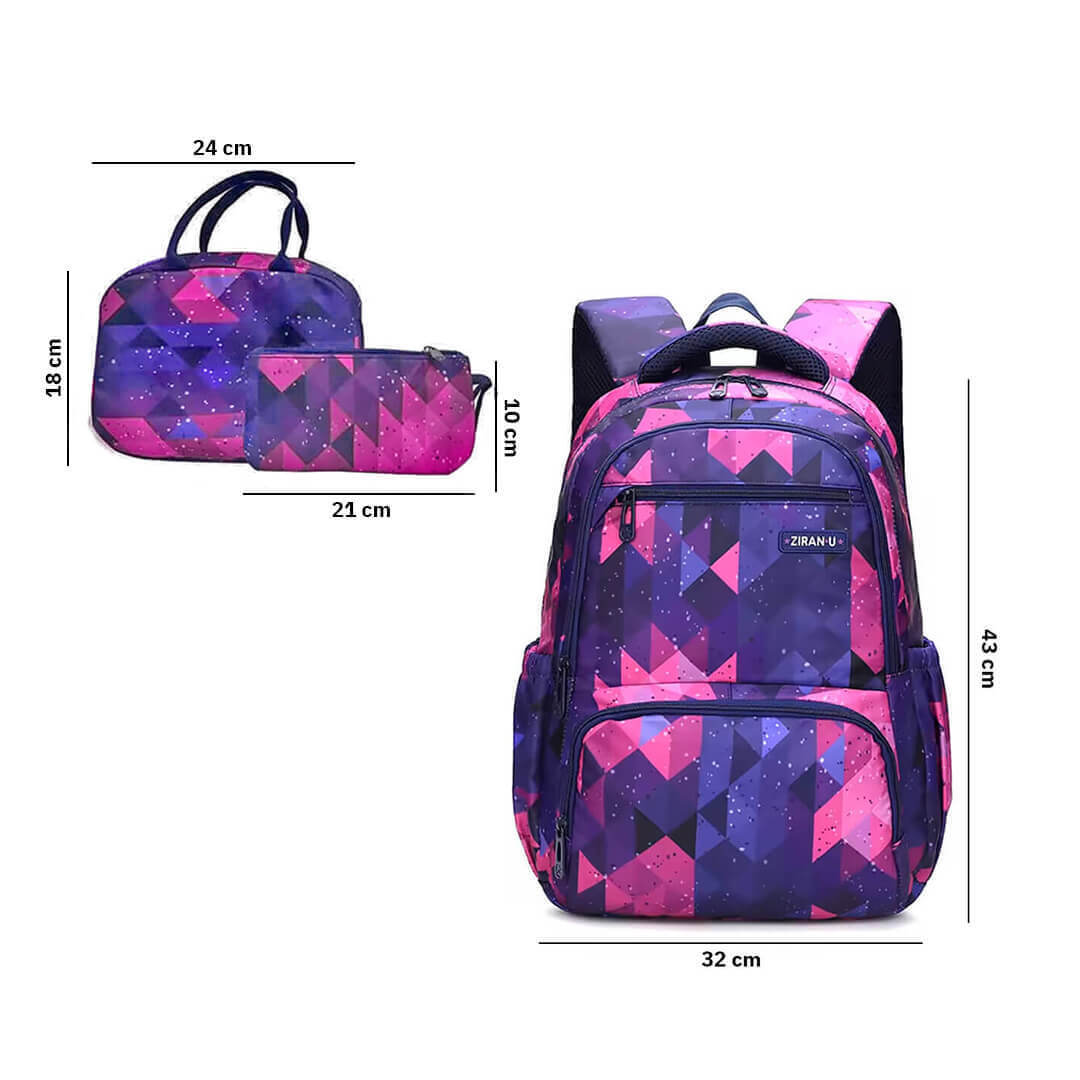 Kids' 3-piece backpack set geometric design for grade 3 to 12
