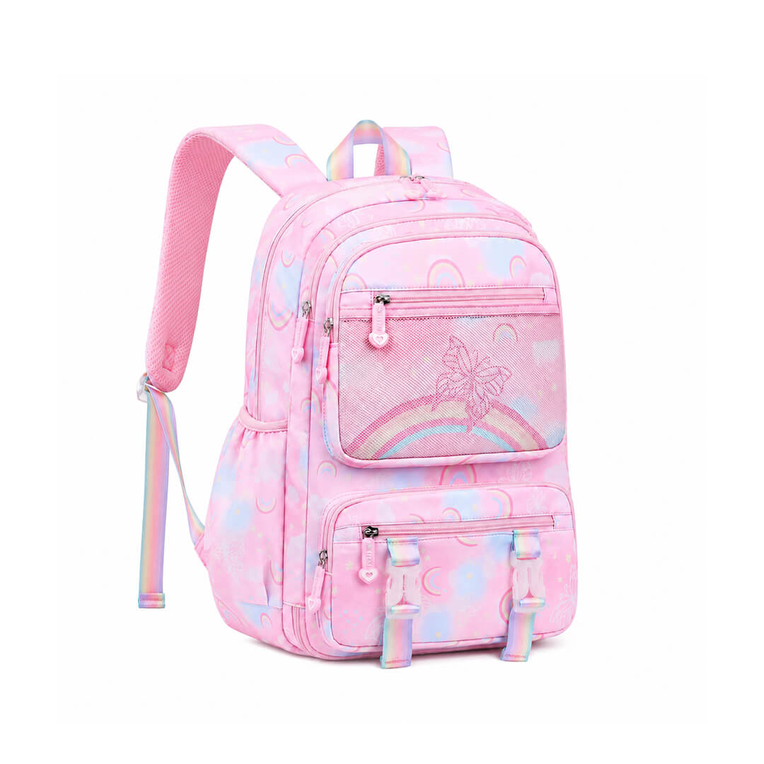 Pink rainbow butterfly school backpack for girls, 44 cm height