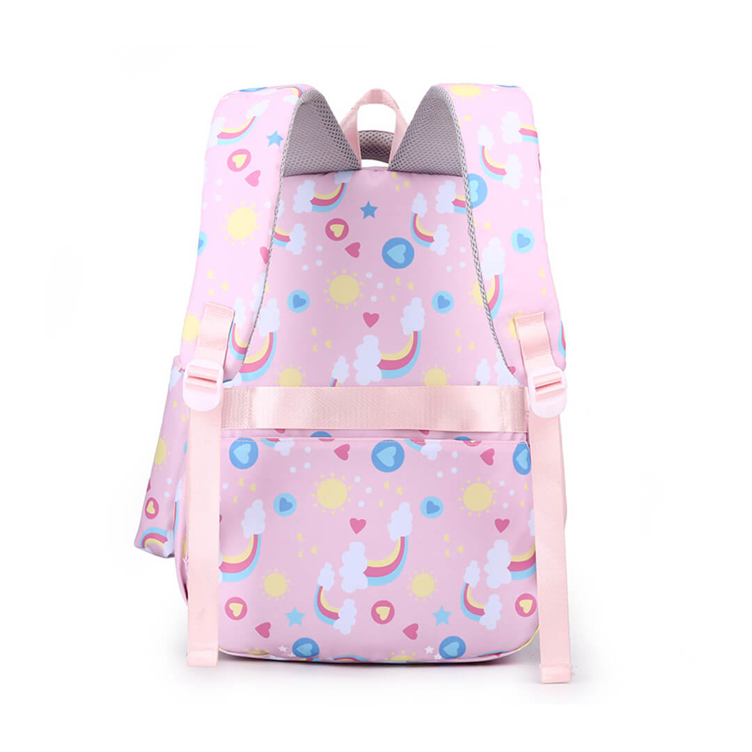 Back view of the waterproof school backpack in pink for girls