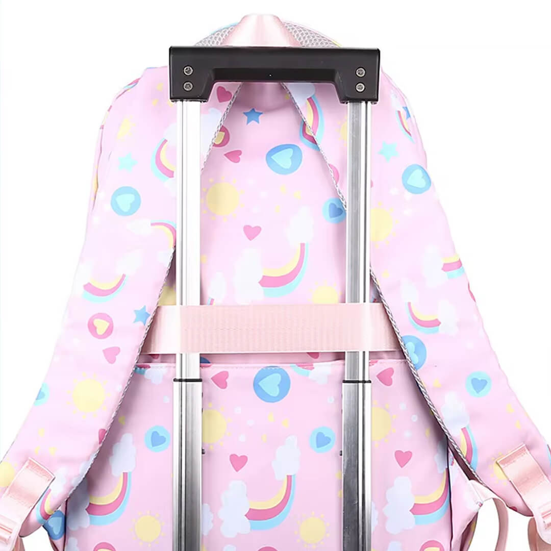 Girls school bag with rainbow print and soft straps